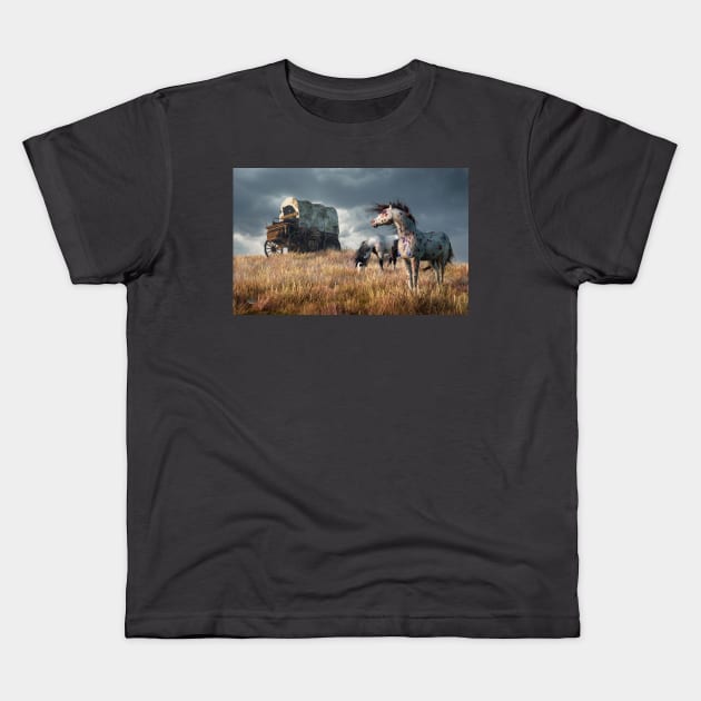 Indian Ponies and Abandoned Wagon Kids T-Shirt by DanielEskridge